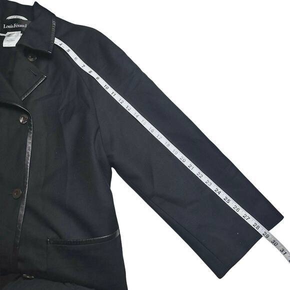 Louis Ferard | Women | Black Virgin Wool Leather Mid Belted Trench Coat | US 16 - Picture 9 of 16